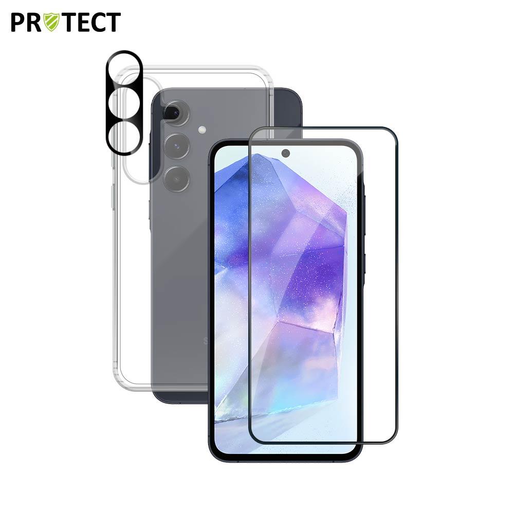 Pack Protection Samsung A55 5G - Coque Transparente + Verre Trempé + Lentille | Tech&Co Bzh