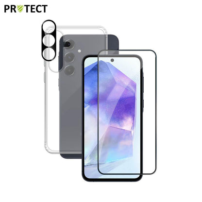 Pack Protection Samsung A55 5G - Coque Transparente + Verre Trempé + Lentille | Tech&Co Bzh